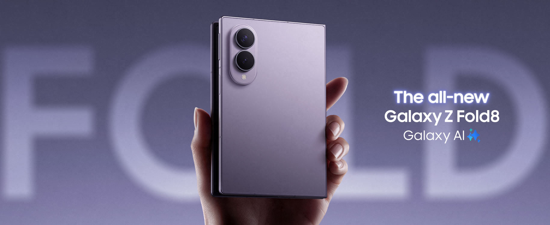 A slightly unfolded Galaxy Z Fold8 is being held in someone's hand at an angle.