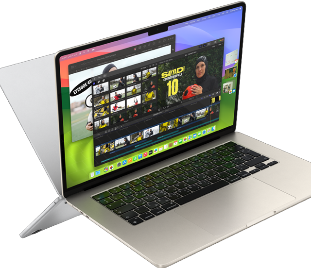 شاشة MacBook&nbsp;Air تعرض فيديو قيد التعديل لإظهار قدرات شريحة&nbsp;M3‏