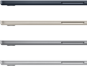 أربعة أجهزة MacBook&nbsp;Air‏ مغلقة تعرض ألوان الجهاز المتوفرة: سماء الليل وضوء النجوم والرمادي الفلكي والفضي