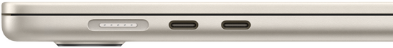 منفذ&nbsp;MagSafe يقع في طرف الجهة اليسرى من الجهاز. 2 من منافذ ثندربولت يقعان في الجهة اليسرى، أمام منفذ&nbsp;MagSafe‏