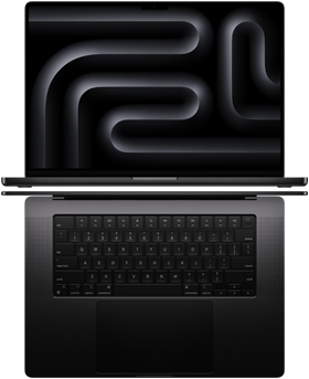 صورة لثلاثة من أجهزة لابتوب MacBook&nbsp;Pro تبيّن الشاشة الواسعة والبنية النحيفة للجهاز