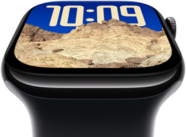 شاشة Apple&nbsp;Watch&nbsp;Series&nbsp;10‏ تميل إلى الخلف لإبراز المساحة الأكبر لشاشتها