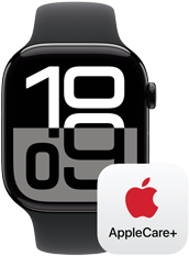 Apple&nbsp;Watch&nbsp;Series&nbsp;10 بجانب شعار +AppleCare، في إشارة إلى تغطية ‏‏+AppleCare‏