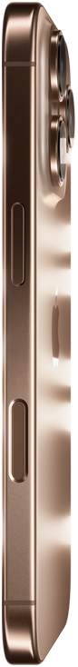 يُعرض الجانب الخارجي لجهاز iPhone&nbsp;16&nbsp;Pro من تيتانيوم صحراوي، ويتوسط الصورة شعار Apple، فيما يبرز نظام كاميرات Pro بشكل نافر، ويظهر كل من الزر الجانبي ووحدة التحكم في الكاميرا