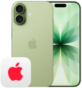 iPhone 17، الجزء الخلفي الخارجي، لون أخضر رمادي، نظام كاميرا Fusion مزدوجة، الجزء الأمامي الخارجي، Dynamic Island، حواف شاشة نحيفة بلون أسود، شعار +AppleCare