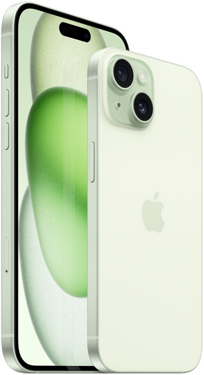 iPhone&nbsp;15&nbsp;Plus مقاس 6.7&nbsp;إنش وiPhone&nbsp;15&nbsp;مقاس 6.1&nbsp;إنش معروضان معاً لمقارنة الحجم.