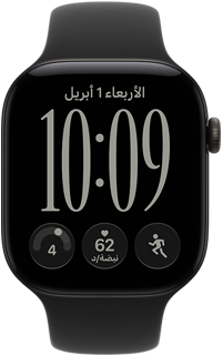 ساعة Apple Watch Series 12، إطار ألومنيوم، لون أسود، واجهة الساعة Responsive Art، حزام رياضي، لون أسود