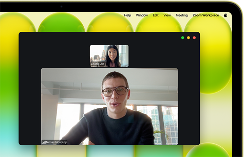 جهاز MacBook Neo، لون أصفر سيتروس، مكالمة فيديو على الشاشة، نمط 