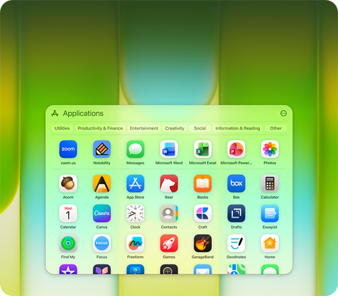 MacBook Neo screen with Applications window containing a wide variety of apps