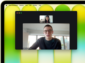 MacBook Neo, citrus color, video call onscreen, Center Stage feature keeps user centered in the frame