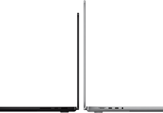 MacBook Pro 14-inch and 16-inch back to back, showing size difference and emphasizing the narrow profile