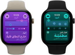 ساعتا Apple&nbsp;Watch&nbsp;Series&nbsp;12: إطار ألومنيوم، لون ذهبي فاتح، العلامات الحيوية خلال النهار تعرض عبارة 