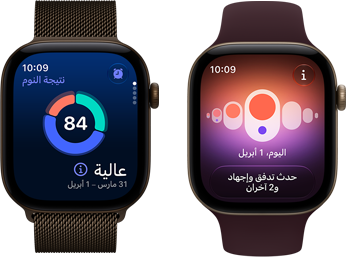 ساعة Apple&nbsp;Watch&nbsp;Series&nbsp;12، إطار ألومنيوم، لون برونزي داكن، رسم بياني دائري لميزة نتيجة النوم، التاج الرقمي، حزام Loop ميلانيز، لون برونزي داكن