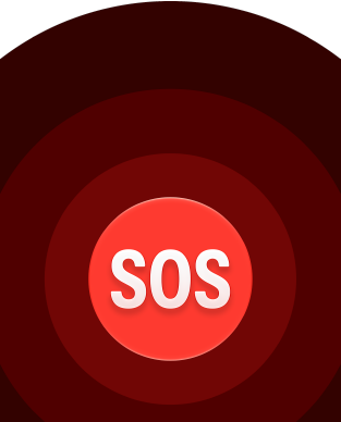 أيقونة طوارئ SOS، دوائر حمراء متداخلة مع كلمة SOS باللون الأبيض في الوسط