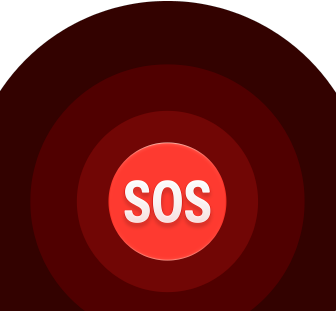 أيقونة طوارئ SOS، دوائر حمراء متداخلة مع كلمة SOS باللون الأبيض في الوسط