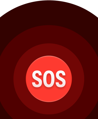 أيقونة طوارئ SOS، دوائر حمراء متداخلة مع كلمة SOS باللون الأبيض في الوسط