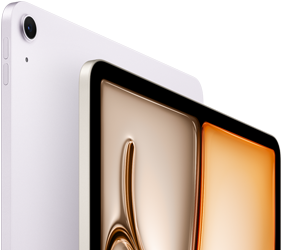 جهاز iPad&nbsp;Air، لون ليلكي، الجانب الأمامي الخارجي، الجانب الخلفي الخارجي، كاميرا&nbsp;خلفية&nbsp;واسعة&nbsp;12MP في&nbsp;الزاوية العلوية  اليسرى