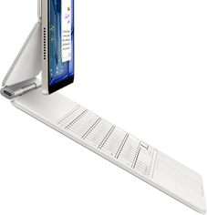 جهاز iPad&nbsp;Air، لون ضوء النجوم، متصل بلوحة مفاتيح ماجيك، لون أبيض، الجهة الجانبية الخارجية