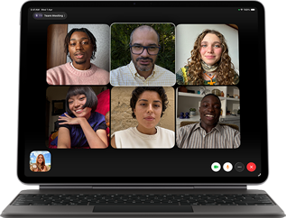 iPad Air, attached to Magic Keyboard, Black color, Group FaceTime call on screen